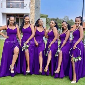 African Women Bridesmaid Dresses Spaghetti Straps Purple Long Wedding Party Dress Front Split Maid Of Honor Dress Customized