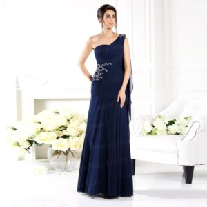 Customized Floor Length Chiffon Mother Of The Bride Dress One Shoulder A Line Sweep Train Elegant Wedding Evening Party Gown For