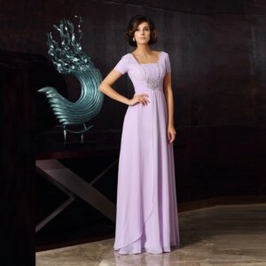 Lilac Mother Of The Bride Dresses A-line Short Sleeves Chiffon Bead Plus Size Long Groom Mother Dresses For Weddings Customized