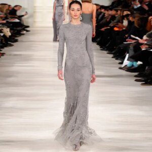 Vestido De Fiesta 2025 Runway Fashion Grey Elegant Lace Long Sleeve Arabic Style Special Occasion mother of the bride dresses