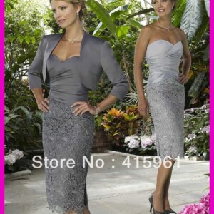 vestido de madrinha vestido longo Dark Grey Short Lace Sheath Mother of the Bride Dresses With Jacket 2025 vestidos de novia