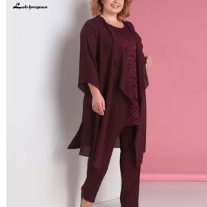 Plus Size Burgundy Mother Of The Bride Dress Abendkleider Pant Suits Godmother Evening Party Dress Green Royal Blue
