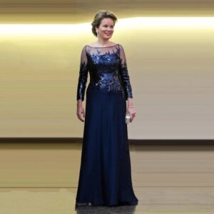 Navy Blue Mother Of The Bride Dresses A-line Long Sleeves Chiffon Sequins Plus Size Long Groom Mother Dresses Wedding Customized