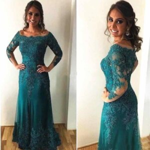 Customized Hunter Green Long Sleeve Lace Mother of The Bride Dresses 2025 Appliques Groom Godmother Evening Dresses For Wedding