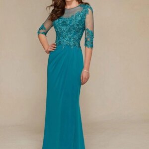 Teal Mother Of The Bride Dresses Mermaid Half Sleeves Appliques Beaded Plus Size Long Groom Mother Dresses Wedding Customized