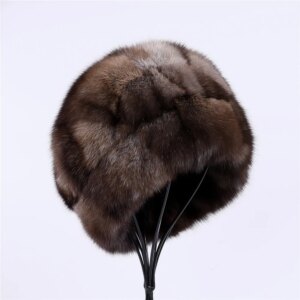 Unisex Winter Warm 100% Sable Fur Hat Men’s Bucket Cap Women’s Luxury Real Fur Beanie Hats Natural Brown Color