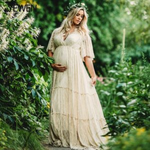 Lace Maternity Gown Bohemian Style for Baby Shower Photo Shoot and Wedding-Boho Half Sleeve Maternity Dress YEWEN