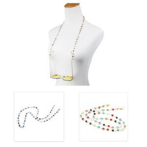 gold or silver electro-plated sunglass eyeglass brass chain spectacle retainer patched with colorful flat faceted glass beads