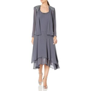 Gray Mother Of The Bride Dresses A-line Tea Length Chiffon Beaded With Jacket Short Groom Mother Dresses For Weddings Customized