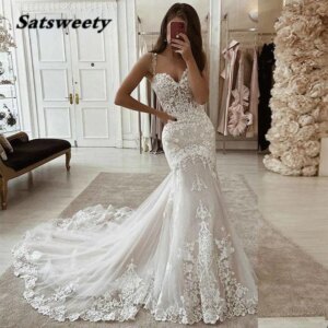 Mermaid Sweetheart Bride Lace Wedding Dress Court Train Sleeveless New Bridal Gown For France Women Свадебное платье
