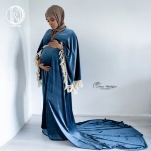 Don&Judy Velvet Maternity Dress for Photo Shoot Sexy Autumn Winter V Neck Maxi Gown Dresses Pregnancy Party Robe for Muslim Mom