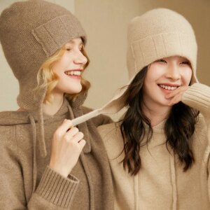 MERRILAMB Russian Ushanka Hats With Earflap 100% Cashmere Women Bomber Hats Ladies Windproof Snow Thicker Warm Winter Caps 2024