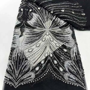 2025 African French Nigerian High End Tulle Lace Fabric With Beads Sequins Embroiderg Mesh for Wedding Party Bride Sewing Dress