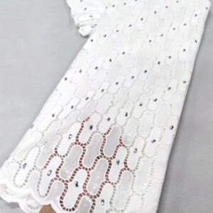 Hot Sale Nigerian Lace Chiffon Cord Lace Fabric 2025 High Quality Lace White Stones Luxury African Fabrics 5 Meters Dress A203-3