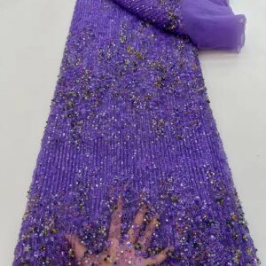 Luxury African Beaded 2025 High Quality Nigerian Sequins With Pearl Lace French Tulle Lace Fabric For Party Dress Sewing