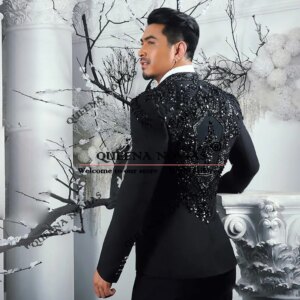 Luxury Beaded Stones Suits Men Formal Party Groom Wedding Tuxedo Customized 2-Piece Set Single Breasted Prom Blazer traje hombre