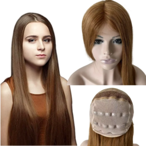 12-22 inches Indian Virgin Human Hair Light Brown #8 Silky Straight 180% Density 5×5 Silk Top Full Lace Medical Wig for Women.