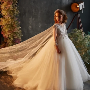 Customized Flower Girl Dress for Girls Cape Pageant Communion Robe De Demoiselle for Girls