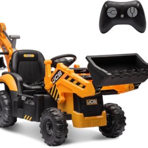 24V Electric Backhoe Loader Toy Car for Kids, Battery Powered Ride on Excavator & Wheel Loader Construction Vehicle Toys w/Remot