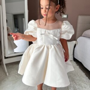 Customized Baby Girl’s Dress Elegant Flower Girl Dresses 2025 Princess Sparkly Pearls Beading Kids Party First Communion Gown