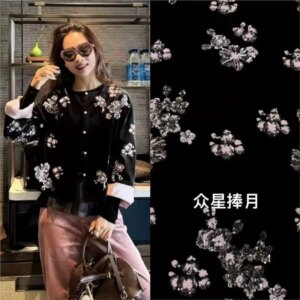 The new high-end custom fabric is made of brilliant heavy industry sequin embroidery with contrasting colors and silk velvet