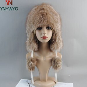 Luxury Russian Brand Fashion Winter Warm Lady Cap Silver Fox Fur Hat Women Natural Fox Fur Hat Real Fur Beanies Cap Knitted Hats
