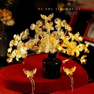 Xiuhe Headdress New Bridal Chinese Headband Xiuhe Clothing Coronet Cheongsam Golden Crown Coronet Wedding Hair Accessories
