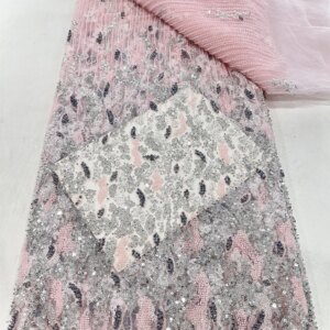 Latest Hot Sale Fashion Africa Lace Fabric High Quality Handmade Embroidery Lace With Beads Sequins Party For Wedding Dress