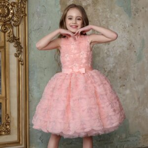 Jill Wish Luxury Pink Girl Dress Beading Flowers Dubai Kids Blue Princess Birthday Wedding Party First Communion Gown 2025 J130
