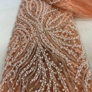 5 Yards Luxury Heavy Handmade Beads Lace Fabric Sequin Groom Embroidery Fabric Fashion French Tulle Mesh Lace Fabric for Wedding