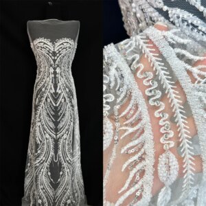 African Heavy Bead Lace Fabric 2025 High Quality Nigerian Sequins French Tulle Fabric Material For Wedding Party