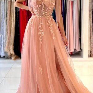 Sexy Pink Evening Dresses A Line Tulle Backless Sheer Spaghetti Straps Prom Party Gowns
