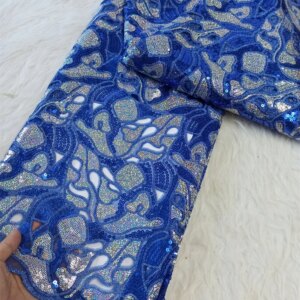 Elegant French Mesh Embroidery Tulle Organza Sequins Lace Fabric African Nigerian Lace Fabrics For Wedding Dresses 5Yards W695-1