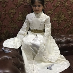 Caucasian Culture Flower Girls Dress Circassian Moroccan Caftan Turkish Kids Wedding Dress Muslim Lace Long Sleeve Pageant Gown