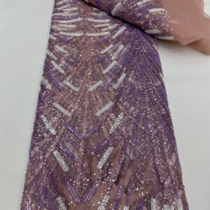 2025 New Design African Nigeria High-Quality Sequins Embroidery Lace Tulle Lace Fabric Dress With Beaded for Women Wedding Party