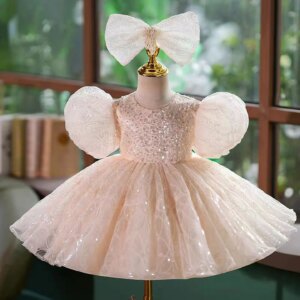 Dreamy Vow Adorable Pink Baby Girl Dress Tulle for Kids 1st Wedding Birthday Holiday Party Summer Knee Length Ball Gown J768