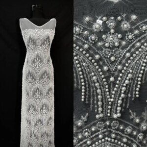 New White Design, Hot-Selling Bridal Lace Fabric 2025 French Nigerian Beaded Sequined Lace Fabric Wedding Party Dress 5 Yards