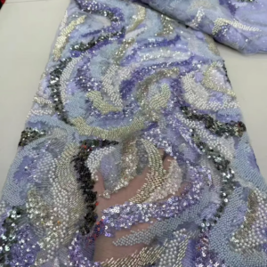Wholesale 2025 Elegant African Embroidery Bead Tube Lace Fabric Nigerian Sequins Lace Fabric For Wedding Party