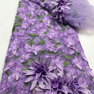 African Fabric Lace High Quality 2025 Purple Lilac Fabric 3D Floral Lace Fabric Nigerian Embroidery For Wedding Dress KB4659
