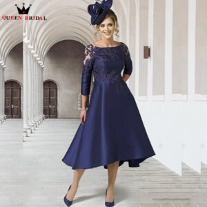 Classic A Line Tea Length Mother of the Bride Dresses 3/4 Sleeves Bateau Neck vestido madre del novio boda 2023 Custom Made DT56