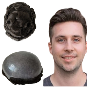 European Virgin Human Hair Replacement #3 32mm wave 8×10 Knots Full PU Toupee for Men
