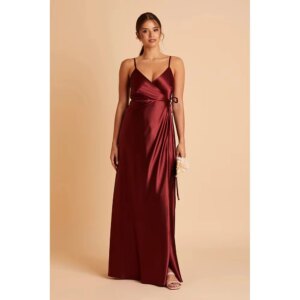 Burgundy Bridesmaid Dresses 2025 V-Neck Satin Prom Party Dress Floor Length Elegant Woman Formal Gowns Robe Soiree Customized