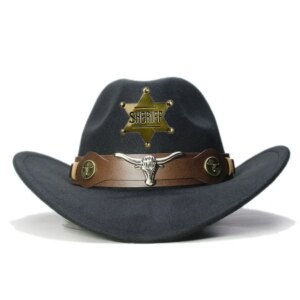 Vintage badge casual cowboy hat with large brim and wide shade warm