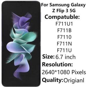 6.7″ AMOLED For Samsung Galaxy Z Flip 3 5G F711B F711N LCD Screen Display With Frame Touch Panel Digitizer Parts