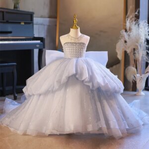 Princess Ball Gowns for Young Girls Kids Girl Sleeveless Beading Big Bowknot Mermaid Dress Infant Luxury Party Costume Vestidos