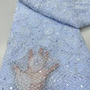 2024 Luxury French Tulle Net Lace with Sequins and Beads African Nigerian Embroidered Lace Fabric Lace Fabric for Dress Sewing