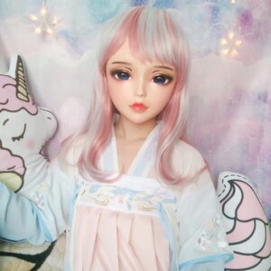 (Chan)Female Sweet Girl Resin Half Head Kigurumi BJD Eyes Crossdress Cosplay Japanese Anime Role Lolita Mask With Eyes And Wig