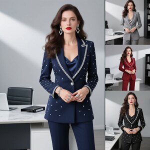 Elegant Pearls Beaded Mother Of Bride Dresses Customized 2 Buttons Jacket Pants Women Suits Slim Fit Ladies Evening Party Gowns