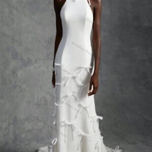 White Bow Women Prom Dress Sexy Sleeveless Backless Bridal Party Gown Sweep Train Evening Gown Sleepwear Customized Short Skirt