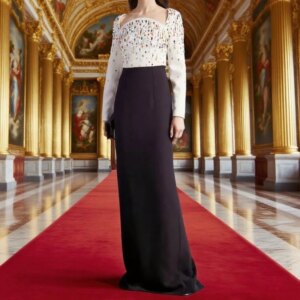 Black Mother Dresses Contrast Color Mother of the Bride Gowns Long Sleeves Wedding Party Dress Pearls Square Neck Unique